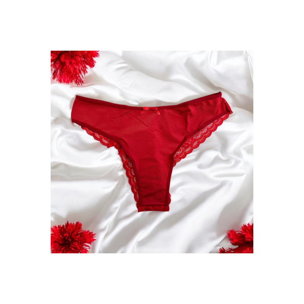Culotte rouge en dentelle avec nœud en satin 